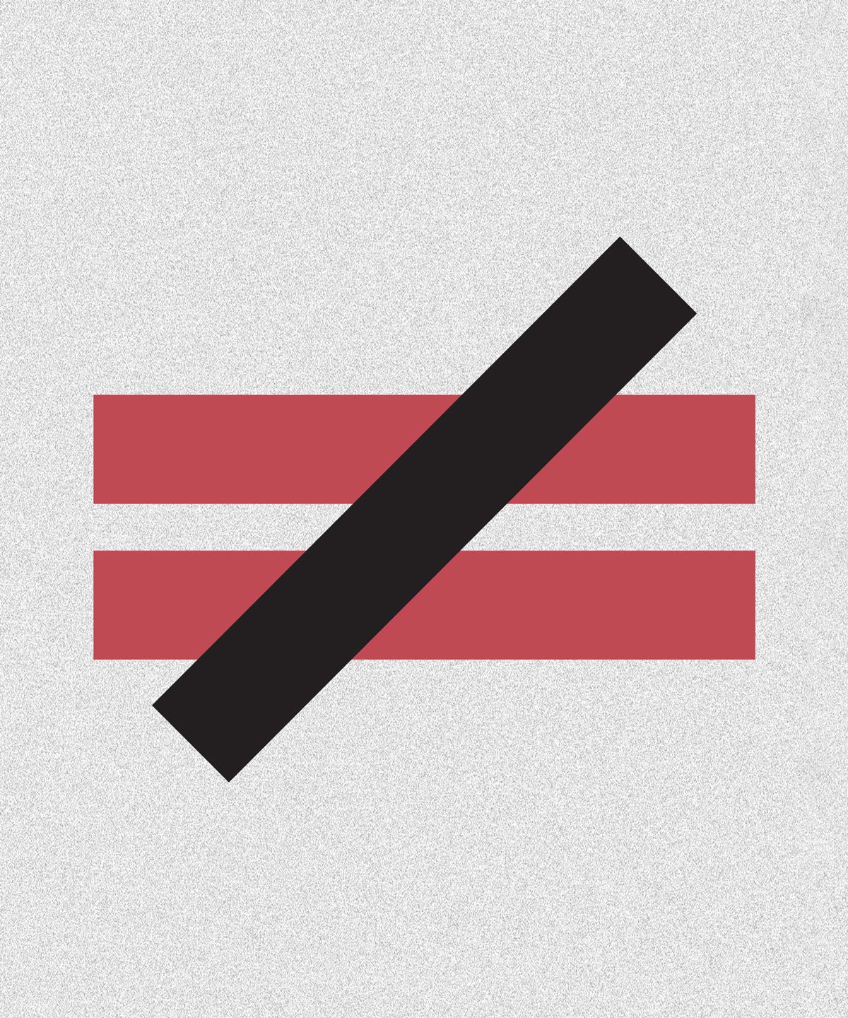 Illustration: A light red equal sign is intersected with a black diagonal line — the symbol for unequal. The symbol is on a light grey textured background.