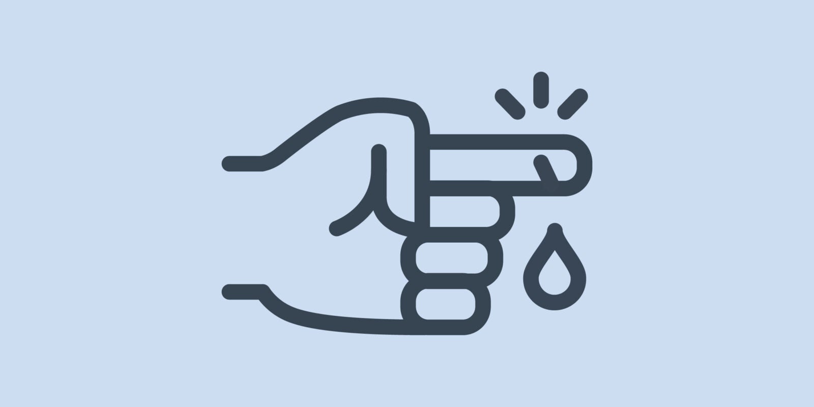 Image depicts a finger pointing to the right, with a drop below it indicating an experiment.