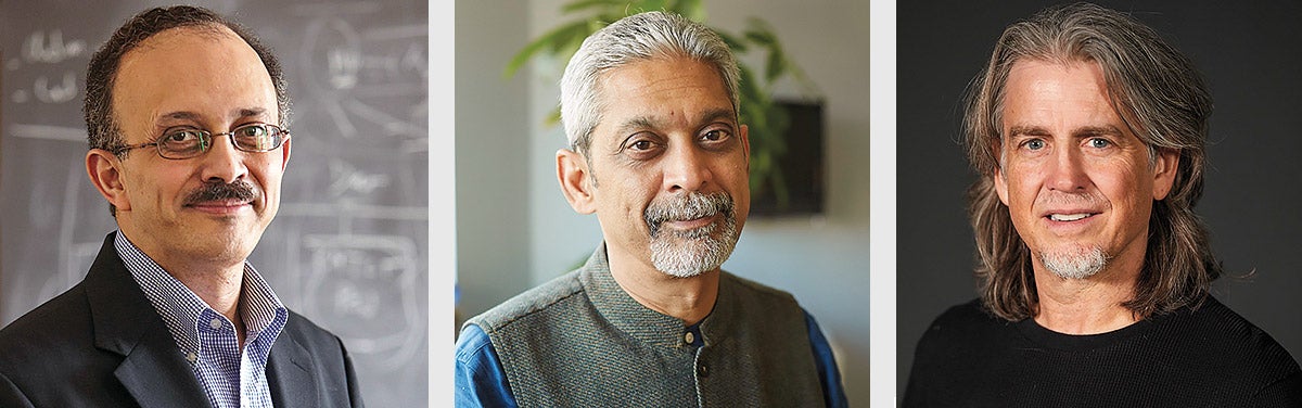 Three headshots: Wafaie Fawzi, Vikram Patel, and John  Quackenbush