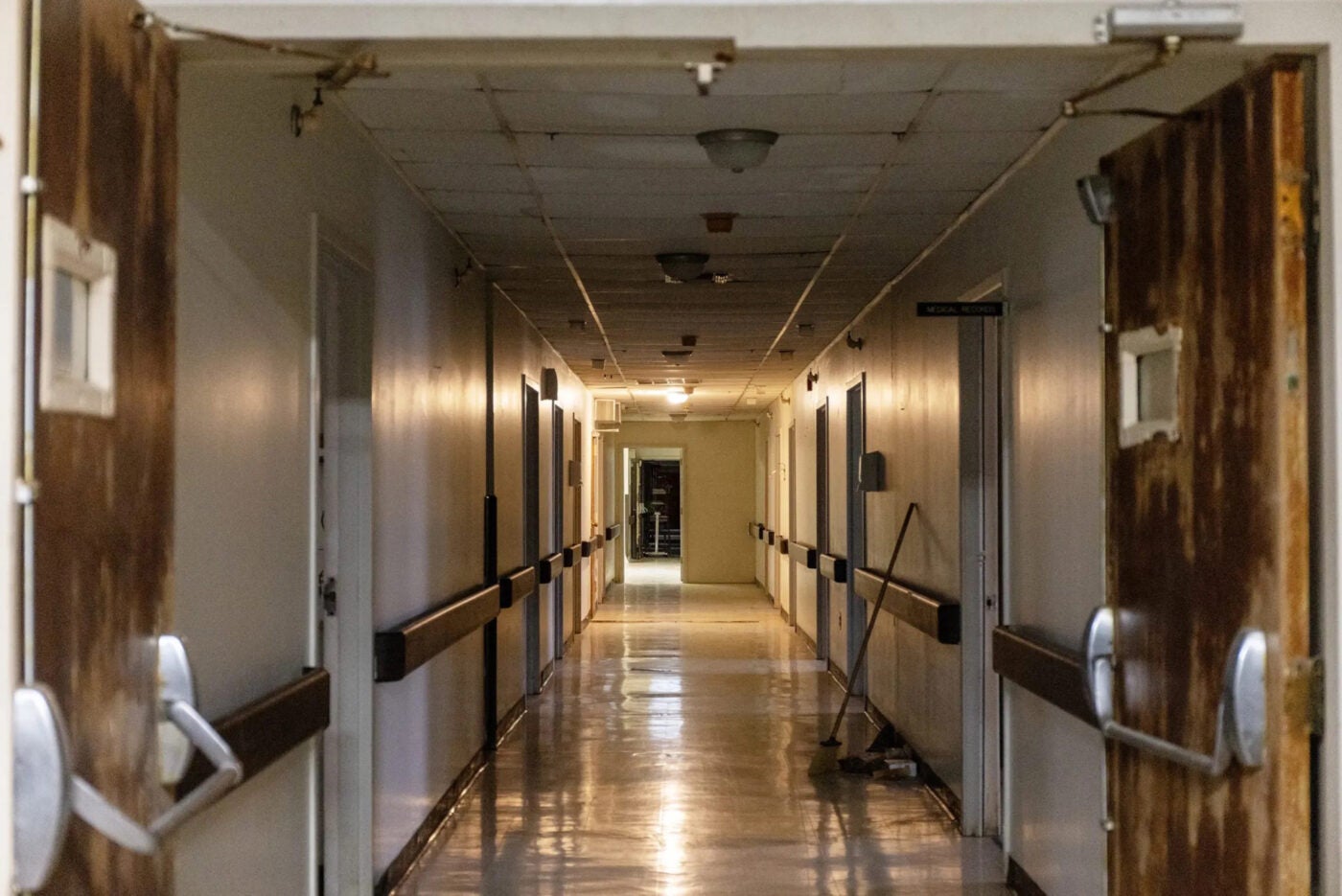 An empty hallway in a closed hospital in Mississippi.