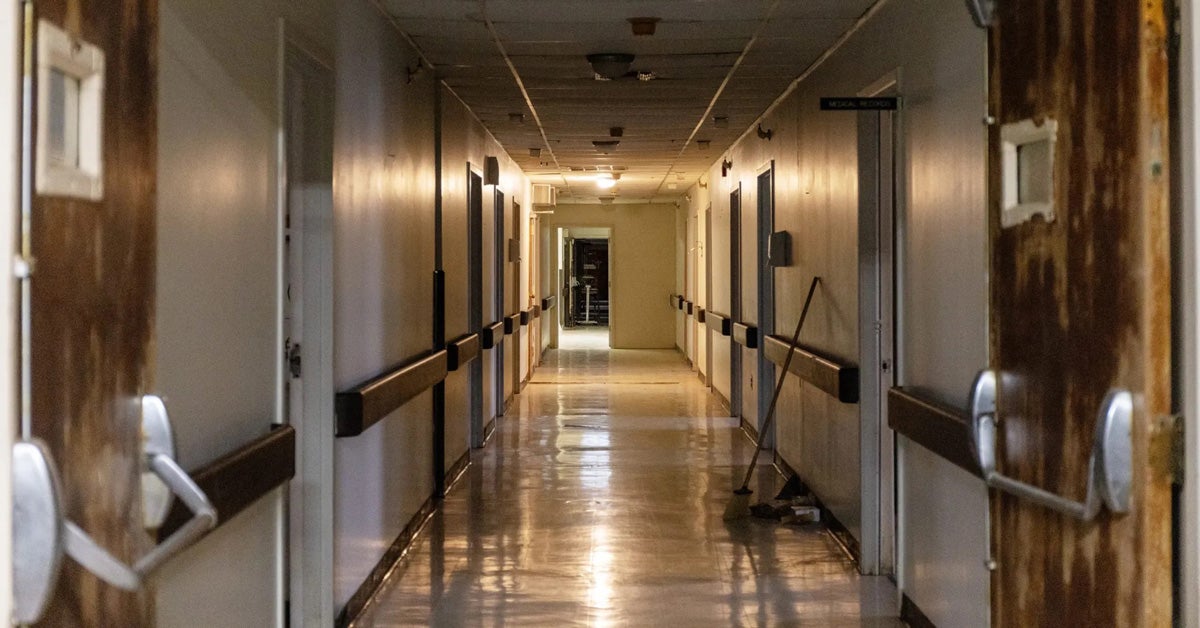 An empty hallway in a closed hospital in Mississippi.
