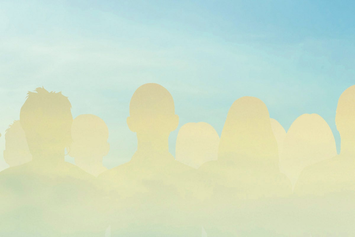 Illustration: A crowd of people silhouetted by a warm sky, filled with similar colors.