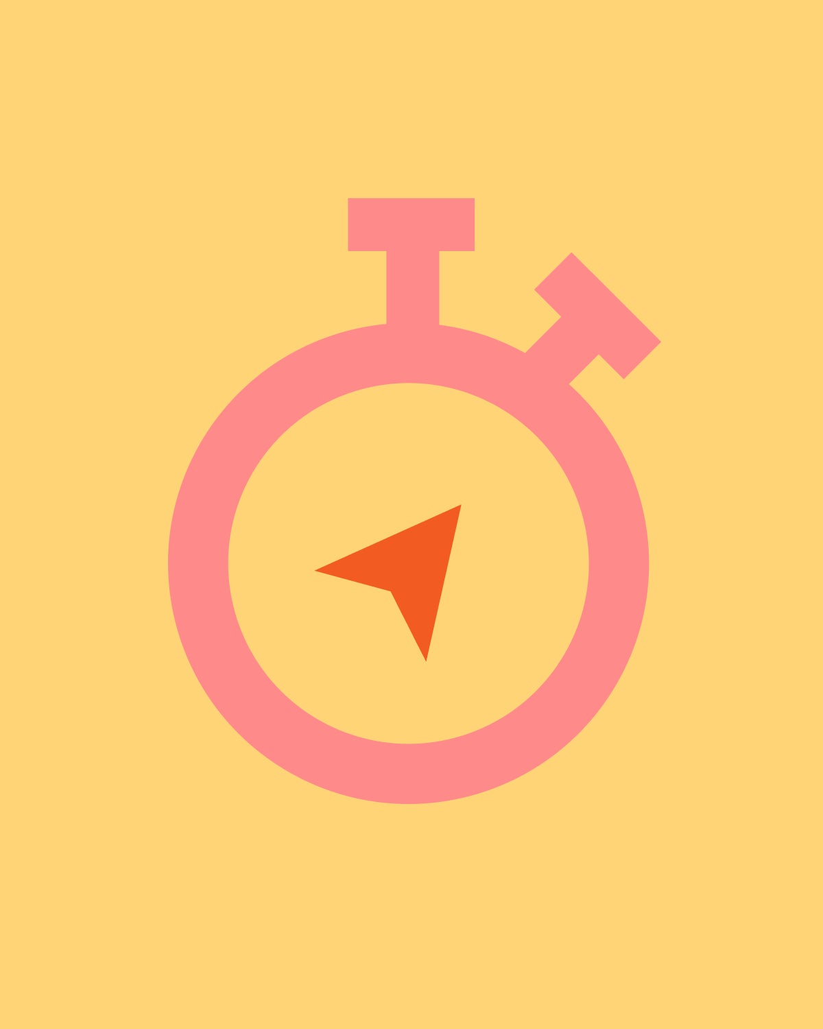 Pink stopwatch icon on a yellow background